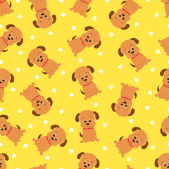 Seamless pattern with cute cartoon dog. Vector illustration.