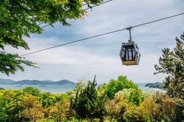Jasan Park cable car and sea view in Yeosu, Korea