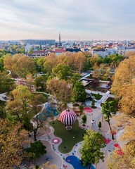 Budapest City park big playground in aerialpanormaic photo. Renwed nice play place for children all...