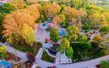 Budapest City park big playground in aerialpanormaic photo. Renwed nice play place for children all...