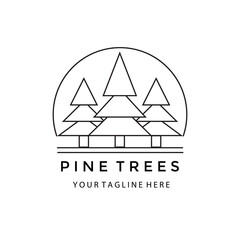 Pine Trees Line Art Logo Vector Illustration Minimalist Simple Design