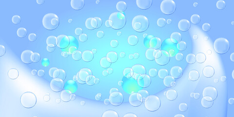 Fototapeta na wymiar Sea background with blue wave and transparent bubbles