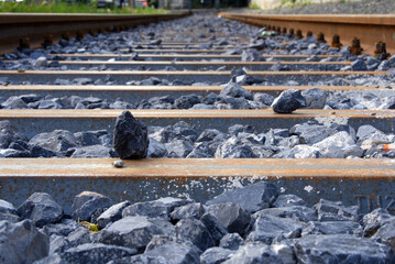 Close-up of railway tracks at industrial district of City of Zurich. Photo taken May 10th, 2021, Zurich, Switzerland.
