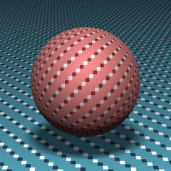 Sphere moves above the surface. Abstract objects with moving red and blue texture. Vector optical illusion illustration.
