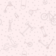 Electric transport - Vector background (seamless pattern) of scooter, skate, skateboard and bike for graphic design
