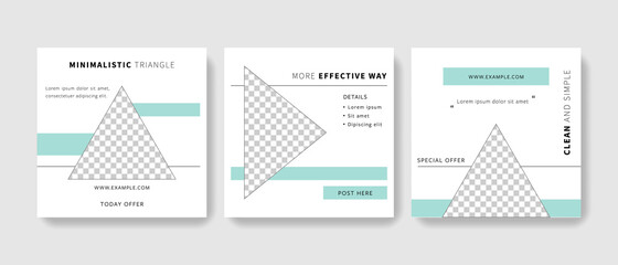 Clean editable social media set layouts with place for photos, elegant soft blue design with minimalistic style , square business graphic templates for instagram and facebook