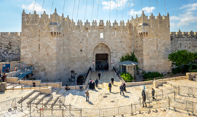 The Damascus Gate is one of the main Gates of the Old City of Jerusalem. Israel May 2021 © Marcio