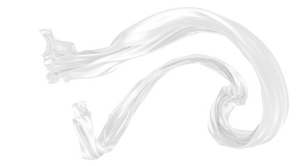 Beautiful flowing fabric of white wavy silk or satin. 3d rendering image.