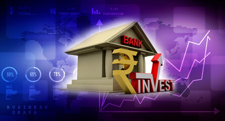 3d rendering Indian rupee invest in bank
