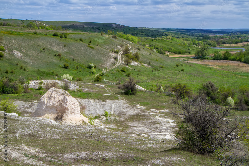 Wall mural chalk deposit. place of extraction of chalk in an open pit mine. old chalk quarry.