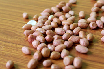 groundnuts on wooden table