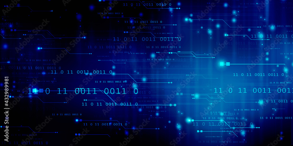 Poster 2d illustration abstract digital binary data on computer screen