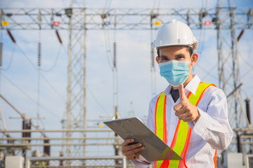 Asian man wear mask protect coronavirus and work in power plant