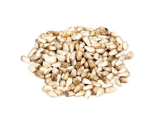 handful of Safflower seeds closeup on white