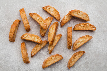 Classic italian biscotti cantuccini cookies on the grey background