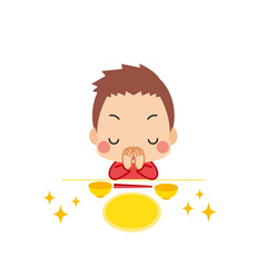 残さず食べて食事の後にご馳走様と挨拶をするお行儀のよい可愛い小さな女の子のイラスト Wall Mural ぽこたぽこ