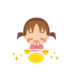 礼儀正しく挨拶をして食事をする可愛い小さな女の子のイラスト セット バリエーション 白背景 Wall Mural ぽこたぽこ