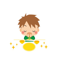 残さず食べて食事の後にご馳走様と挨拶をするお行儀のよい可愛い小さな女の子のイラスト Wall Mural ぽこたぽこ