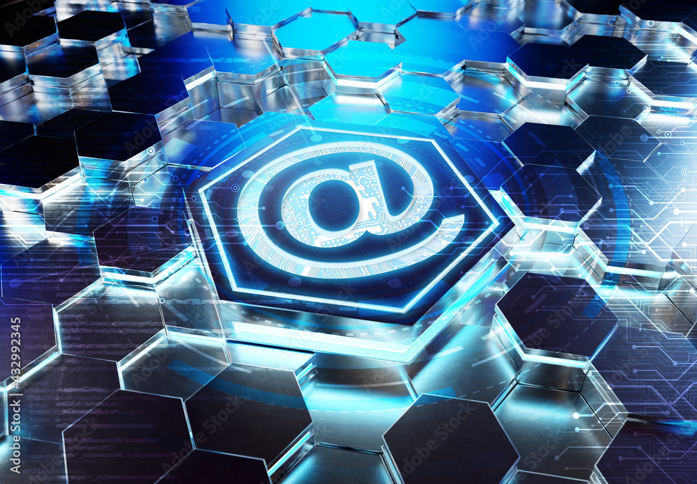 Aufkleber contact icon concept engraved on hexagonal pedestral background. at logo glowing on abstract digital