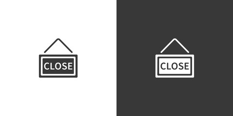 Close notice. Label with text. Isolated icon on black and white background. Commerce glyph vector illustration