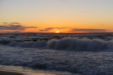 Baltic sea, front scenic view of waves on the beach, travel and summer panoramic background, web banner