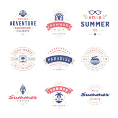 Summer holidays labels and badges retro typography design set.