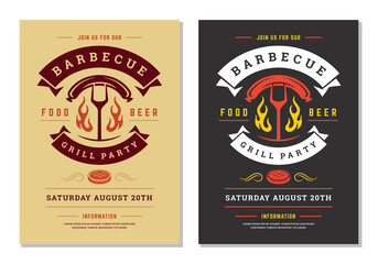 Barbecue party invitation flyer or poster design vector template
