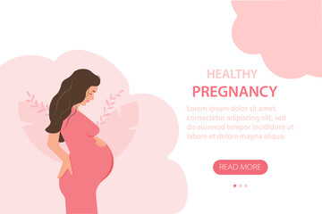 Pregnancy banner. Pregnant woman. Mom is expecting a baby. Vector illustration in cute cartoon style