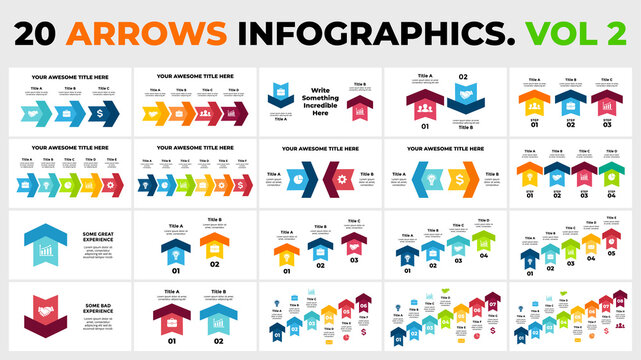 Arrows Vector Infographic. Vol 2. Presentation slide template. Chart diagram. Up and down symbols. 