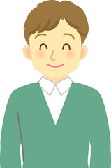 イラスト素材：目を細めてニッコリ笑う若い男性の上半身
