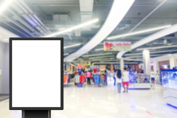 Blank advertising billboard in the supermarket