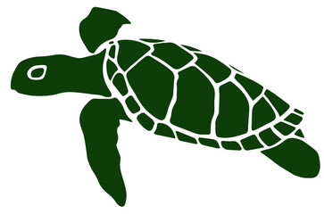 Turtle. Icon in deep green color, isolated on white background. Creative original illustration. Sticker. Graphic design element. Template. Hand drawn. Vector EPS10. 