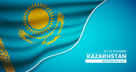 Abstract independence day of Kazakhstan background with elegant fabric flag and typographic illustration