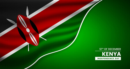 Abstract independence day of Kenya background with elegant fabric flag and typographic illustration