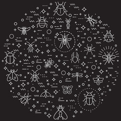 Sewing fabric with Simple Set of insect and bug Related Vector Line ...