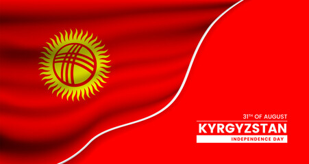 Abstract independence day of Kyrgyzstan background with elegant fabric flag and typographic illustration