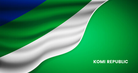 Abstract national day of Komi Republic background with elegant fabric flag and typographic illustration