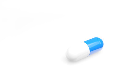 White medicine capsule with a blue cut on white background