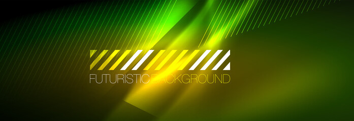 Neon glowing lines, magic energy and light motion background. Vector wallpaper template