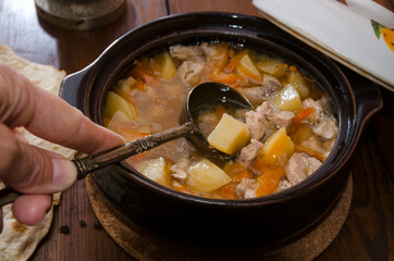 chicken soup in a pot