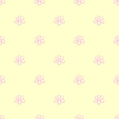 Vector simple primitive floral seamless pattern. Cute endless print with flowers drawn by hand. Sketch, doodle, scribble