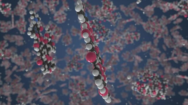 Erythromycin molecule. Molecular model. Looping seamless 3d animation