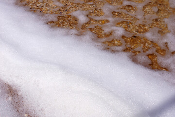 Azov Sea coast, Kazantip nature reserve, Shchelkino town, high wave at sea, kiteboarding, kitesurfing, windsurfing. Republic of Crimea
