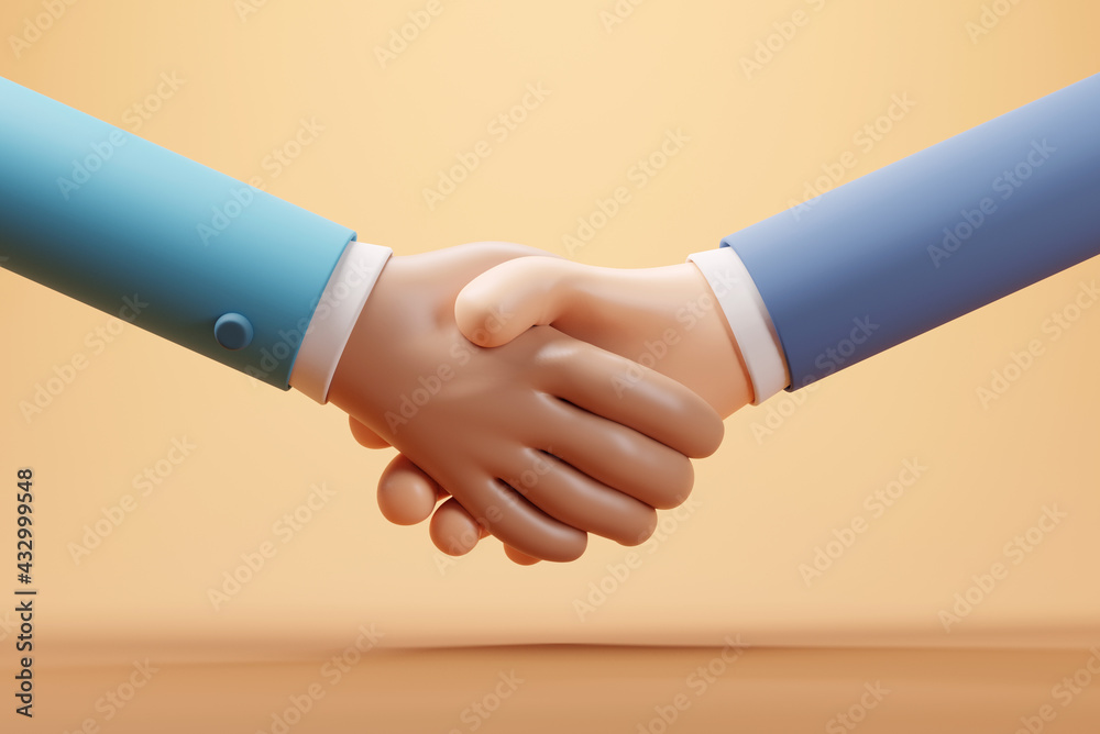 Wall mural handshake of business partners, successful deal, 3d render.