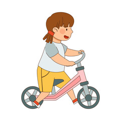 Little Girl Riding Bicycle Enjoying Outdoor Activity Vector Illustration