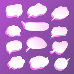 Vector bubble for dialogue, correspondence, chat, communication, comment. Collection of cute bright gradient message box with shadow. Stylish cartoon blank isolated on white, hand-drawn, free hand. 