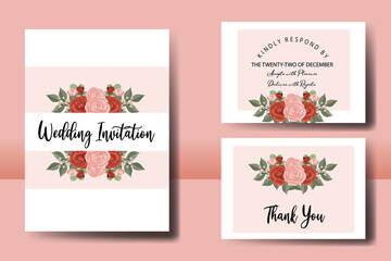 Wedding invitation frame set, floral watercolor hand drawn Pastel Rose Flower design Invitation Card Template