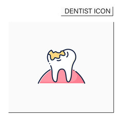 Tooth decay color icon. Oral surgeons treatments in dental caries. Healthcare procedures helps protect tooth concept. Unhealthy teeth. Isolated vector illustration
