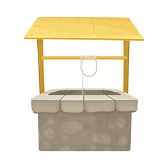 Well as Stone Structure in the Ground for Accessing Water with Roof and Rope Vector Illustration