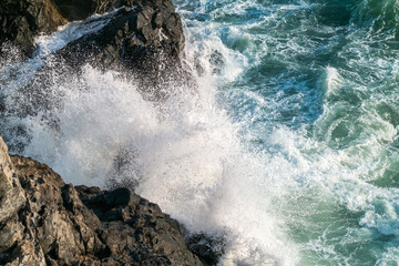 The wave that hit the beautiful coastal cliff of Haeundae, Busan, South Korea